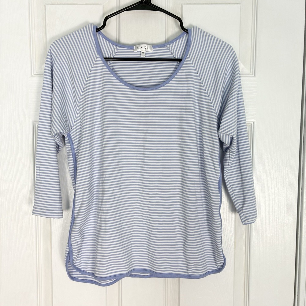 LAKE Pajamas 100% Pima Cotton Long Sleeve Pants Set Hydrangea Striped Medium - Picture 3 of 8